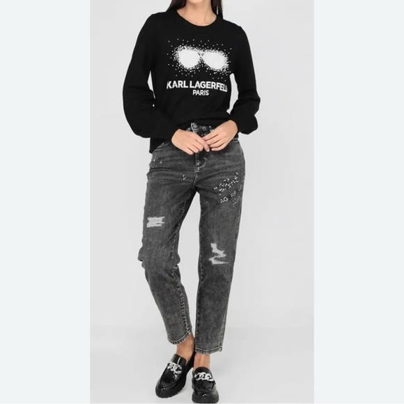 Karl Lagerfeld Denim - Karl Lagerfeld 4 Cannes High Rise Straight Women's Black Jeans Embellished